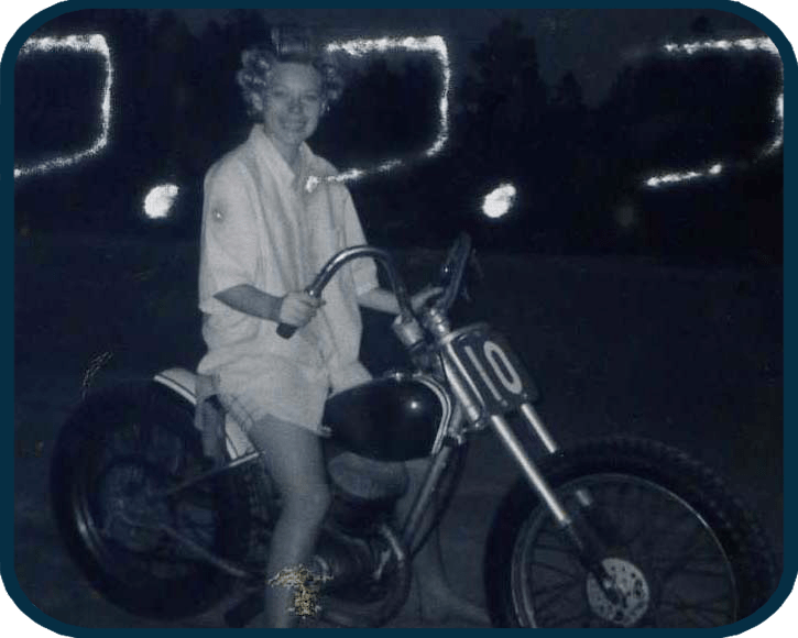 Claire on the dirt bike